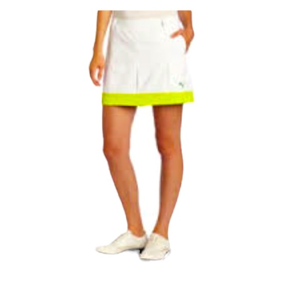 Puma golf skort size 8 white and neon yellow - Picture 1 of 12